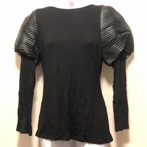 NWT Garcia Black Faux Leather Sleeve Top SZ M
